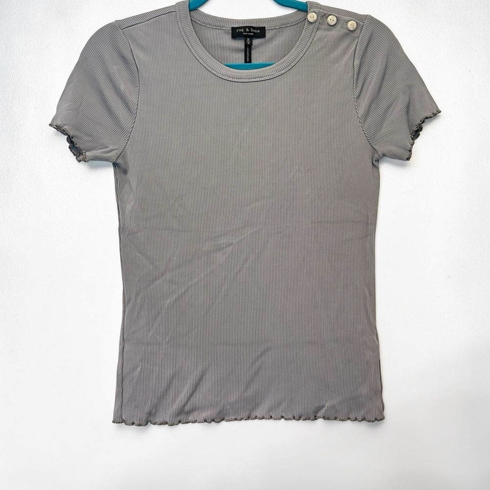 Rag & Bone Ribbed Essential Capsule Stretch Tee Med Gray Luxe Lettuce Edge Layer